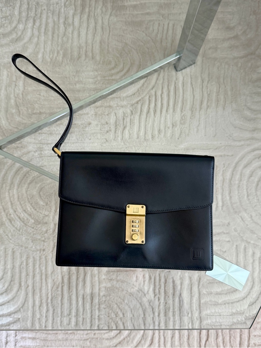 Vintage Dunhill Black Leather Organizer Clutch Portfolio Bag With Lock